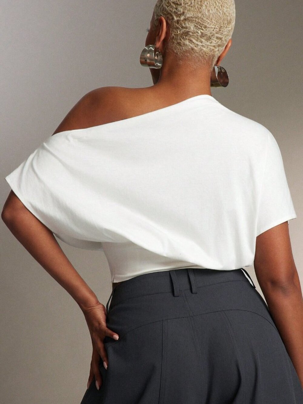 White Casual Women's Cinched Waist Off Shoulder Top Tops Tshirt - Picture 2 of 5